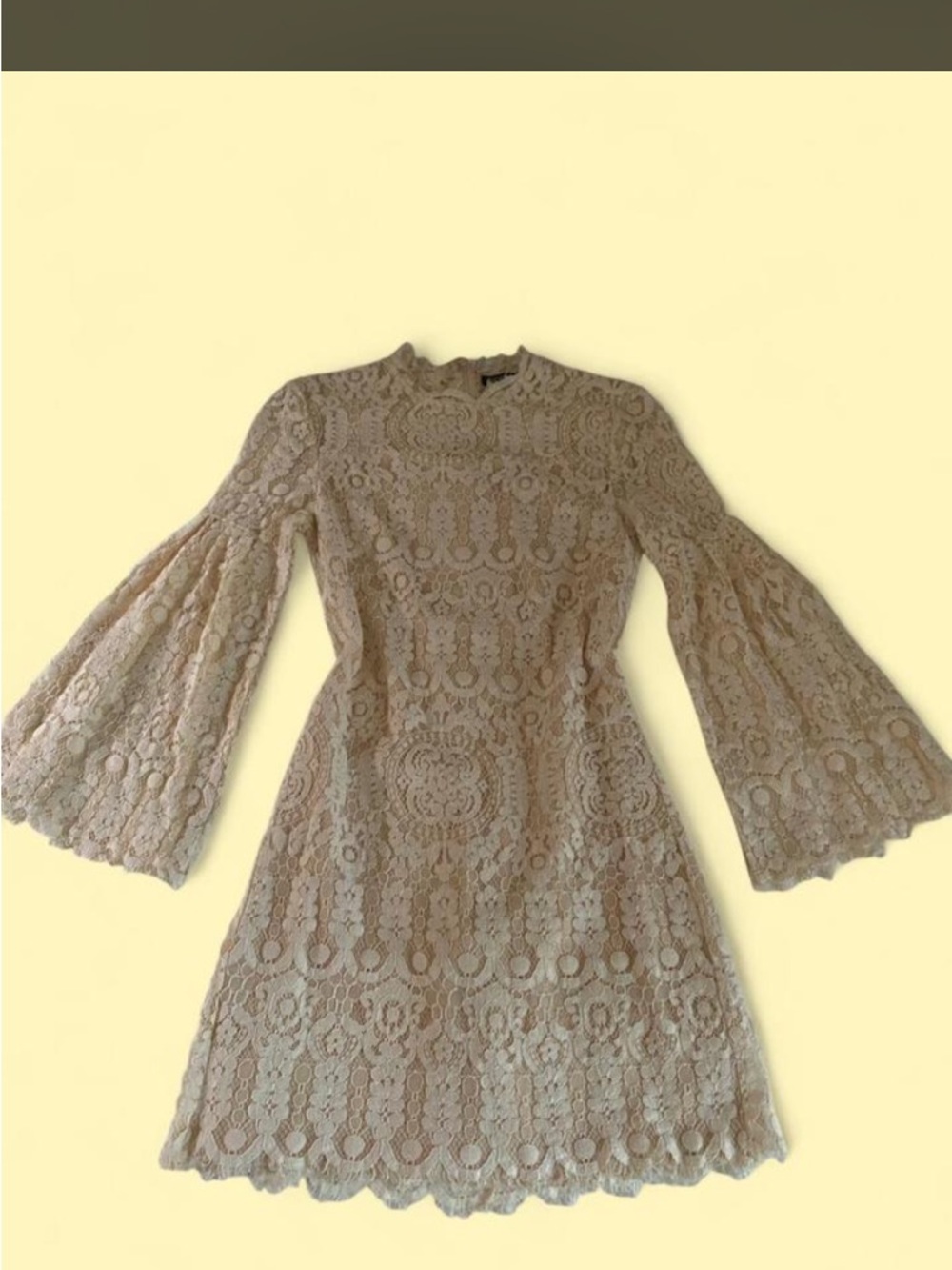 Lace Long-Sleeve Bell-Sleeve Mini Dress